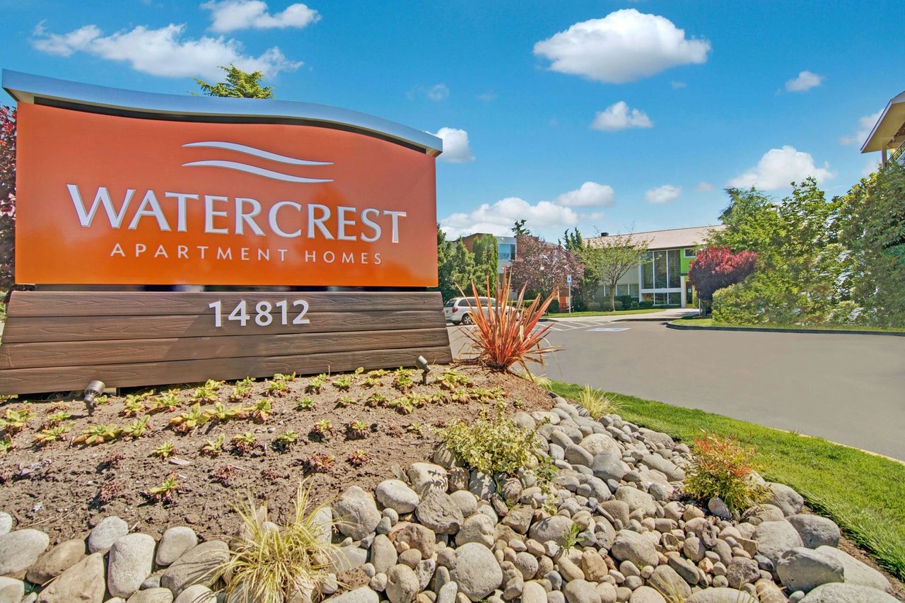 Watercrest Apartment Homes monument sign with address 14812