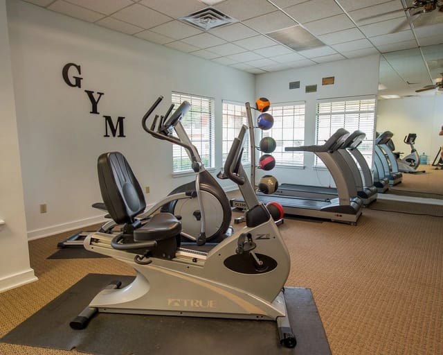 Gym with treadmills and exercise bikes