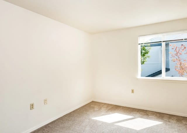 Empty bedroom with a large window