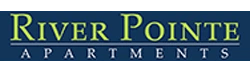 River Pointe Apartments logo with blue and green branding.