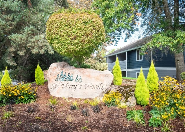 St. Mary's Woods monument sign and landscaping