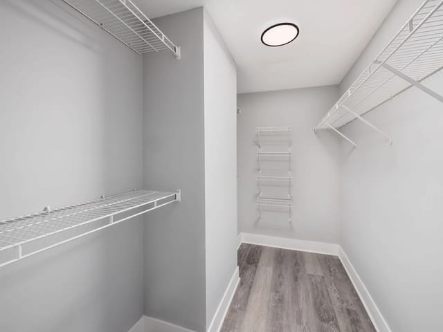 Empty walk-in closet with wire shelving