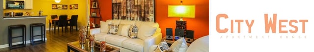 Living room and kitchen area of an apartment with modern furnishings.
