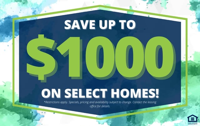 Save up to $1000 on select homes graphic.