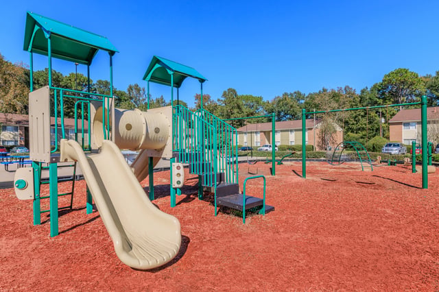 Playground with slides and swings.
