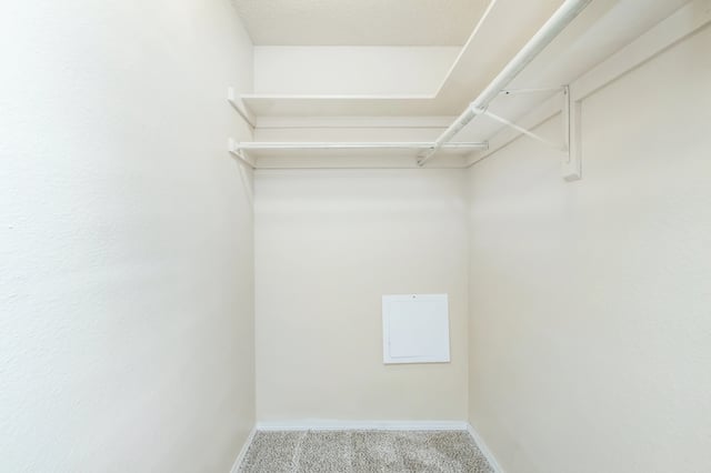 Empty closet with shelves and a hanging rod.