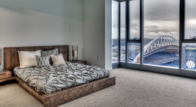 Bedroom with a king-size bed and a view of CenturyLink Field.