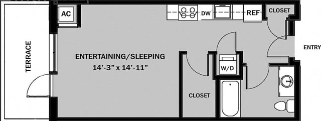 Studio 1 Bath A3 floor plan