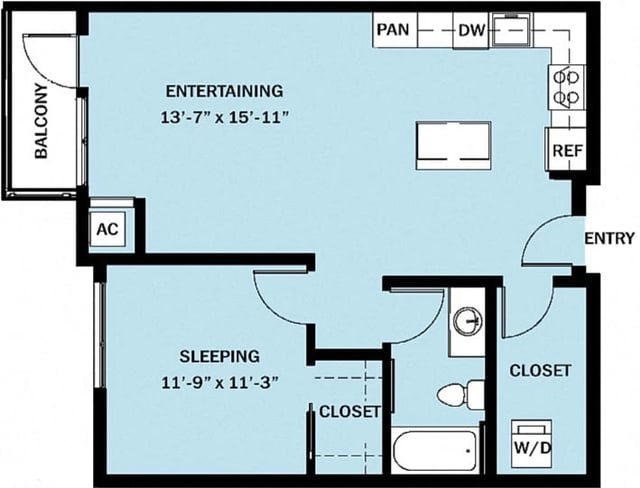 1 Bedroom 1 Bath B1 floor plan