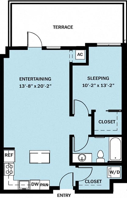 1 Bedroom 1 Bath B2 floor plan