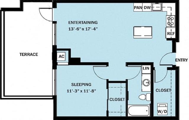 1 Bedroom 1 Bath B5 floor plan