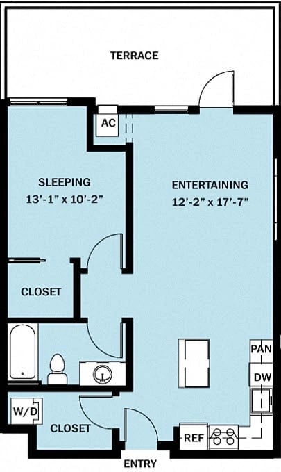 1 Bedroom 1 Bath B6 floor plan