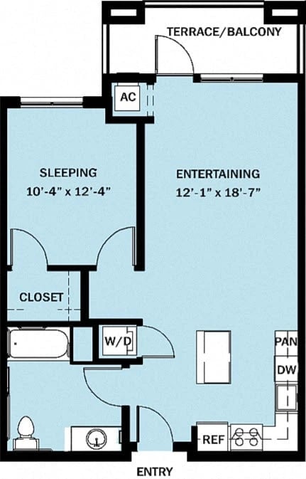 1 Bedroom 1 Bath B8 floor plan