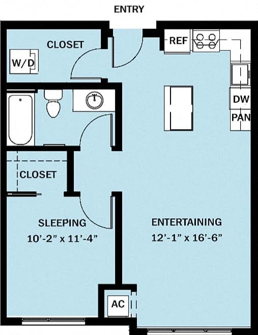 1 Bedroom 1 Bath B10 floor plan