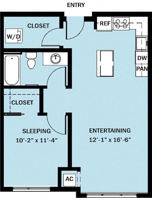 1 Bedroom 1 Bath B10 floor plan
