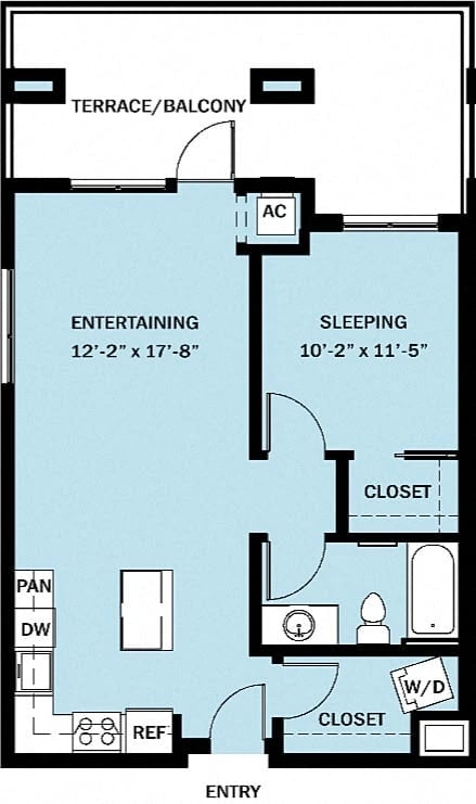 1 Bedroom 1 Bath B11 floor plan
