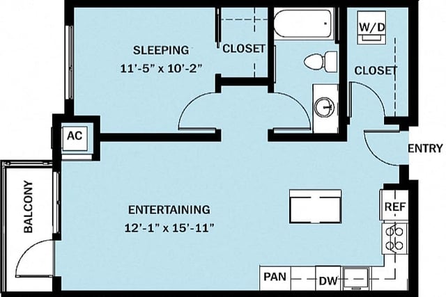 1 Bedroom 1 Bath B12 floor plan