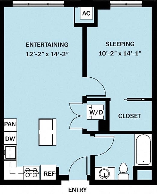 1 Bedroom 1 Bath B13 floor plan