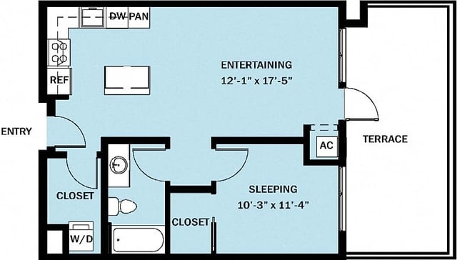 1 Bedroom 1 Bath B15 floor plan