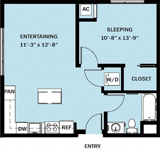 1 Bedroom 1 Bath B16 floor plan
