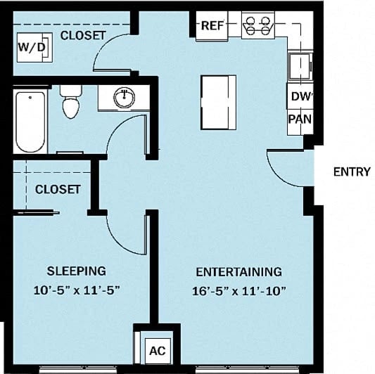 1 Bedroom 1 Bath B17 floor plan