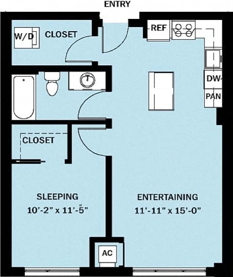1 Bedroom 1 Bath B18 floor plan