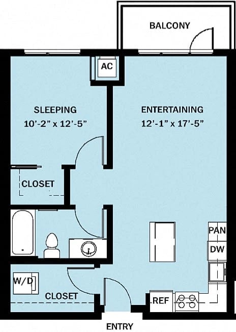 1 Bedroom 1 Bath B19 floor plan