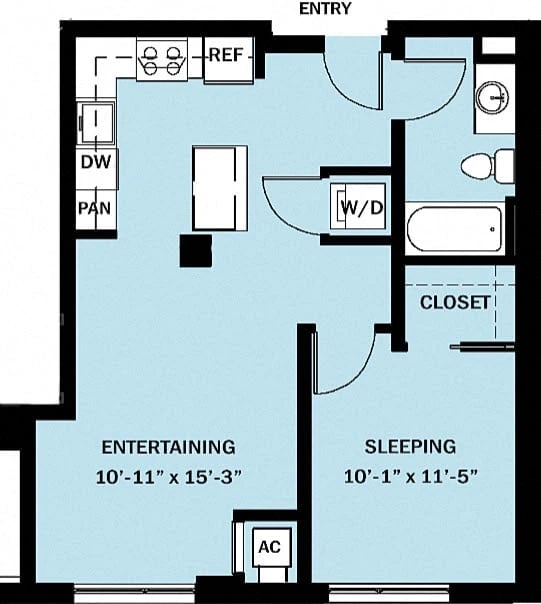 1 Bedroom 1 Bath B20 floor plan