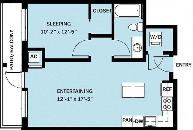 1 Bedroom 1 Bath B22 floor plan