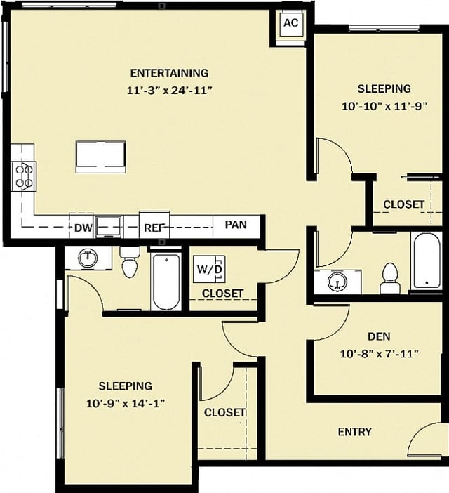 2 Bedroom 2 Bath Den C1 floor plan