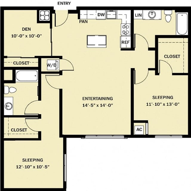 2 Bedroom 2 Bath Den C2 floor plan
