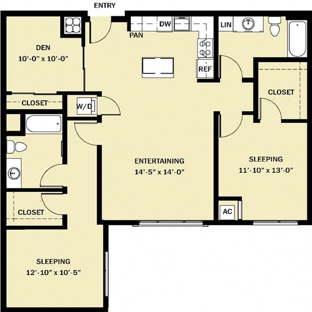 2 Bedroom 2 Bath Den C2 floor plan