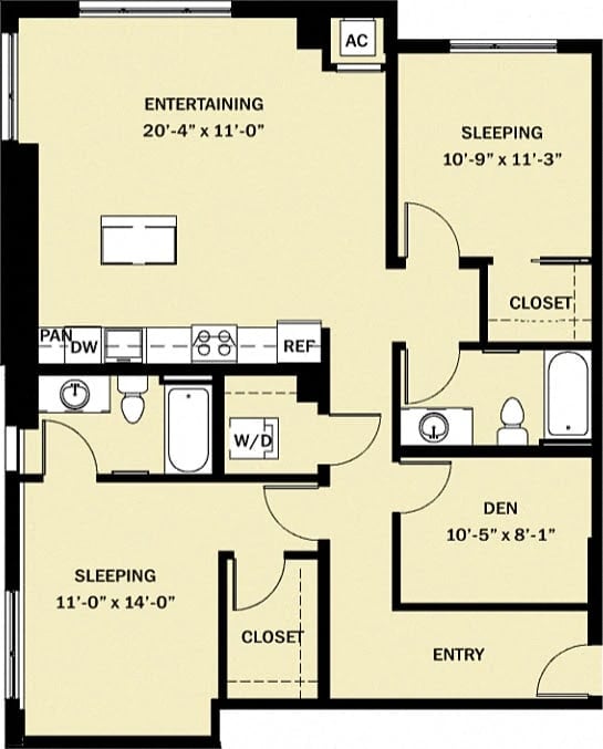 2 Bedroom 2 Bath Den C3 floor plan