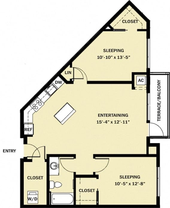 2 Bedroom 1 Bath C6 floor plan