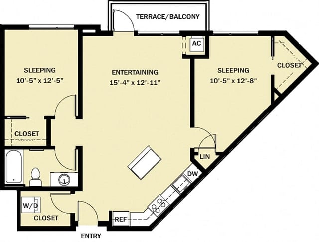 2 Bedroom 1 Bath C8 floor plan