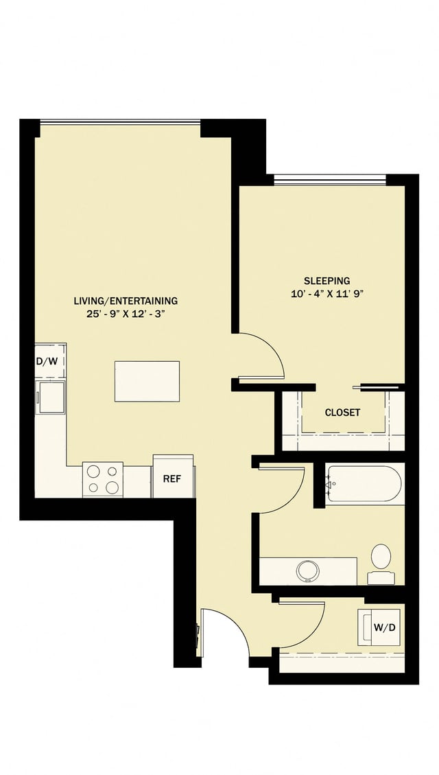 1 Bedroom 1 Bath  B20 floor plan