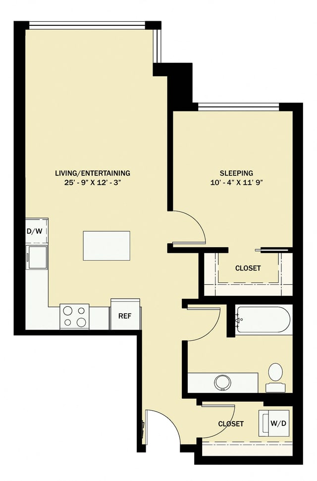 1 Bedroom 1 Bath  B18 floor plan