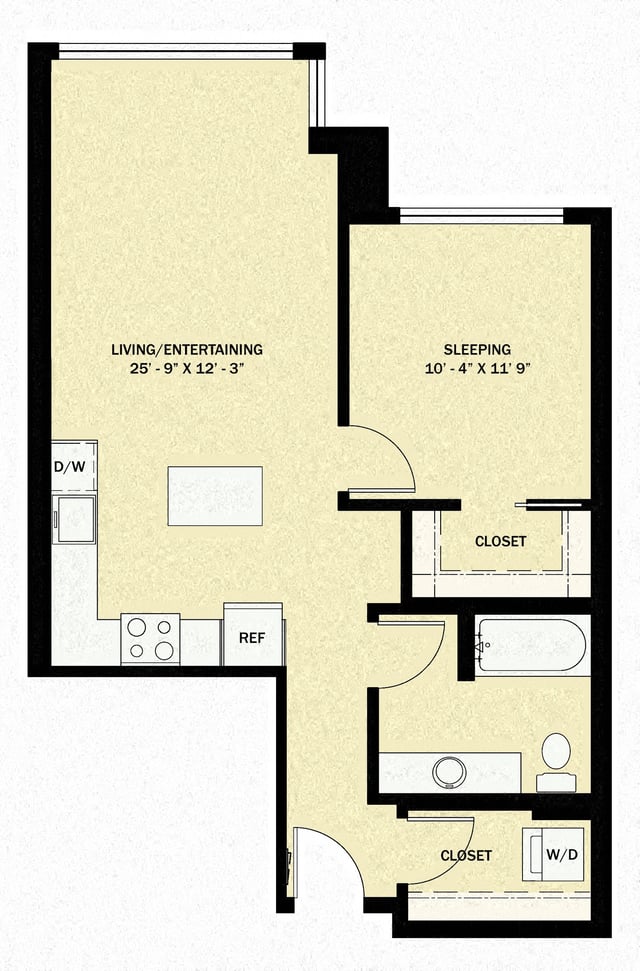1 Bedroom 1 Bath  B17 floor plan