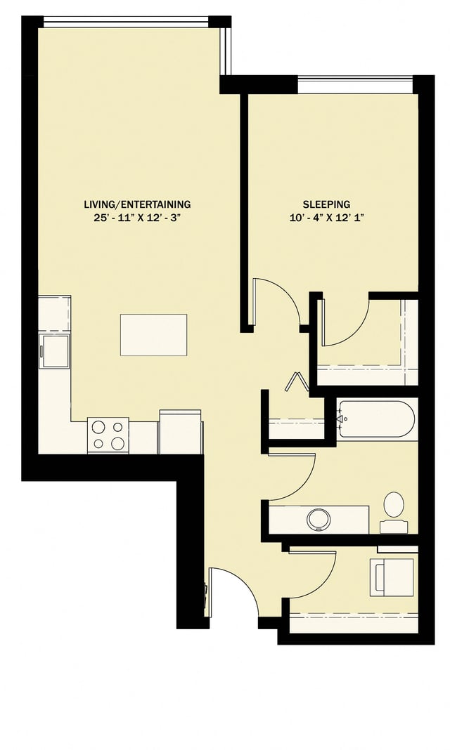 1 Bedroom 1 Bath  B14 floor plan