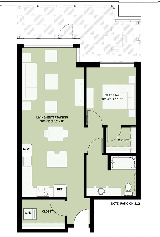 1 Bedroom 1 Bath  B8 floor plan