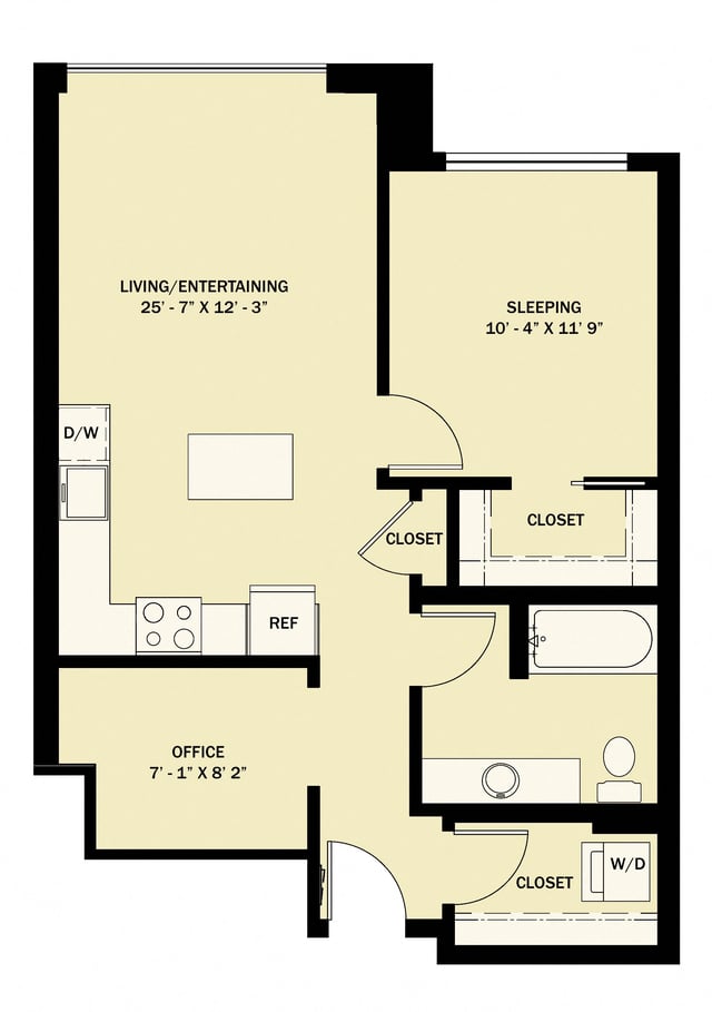 1 Bedroom 1 Bath Den B16 floor plan