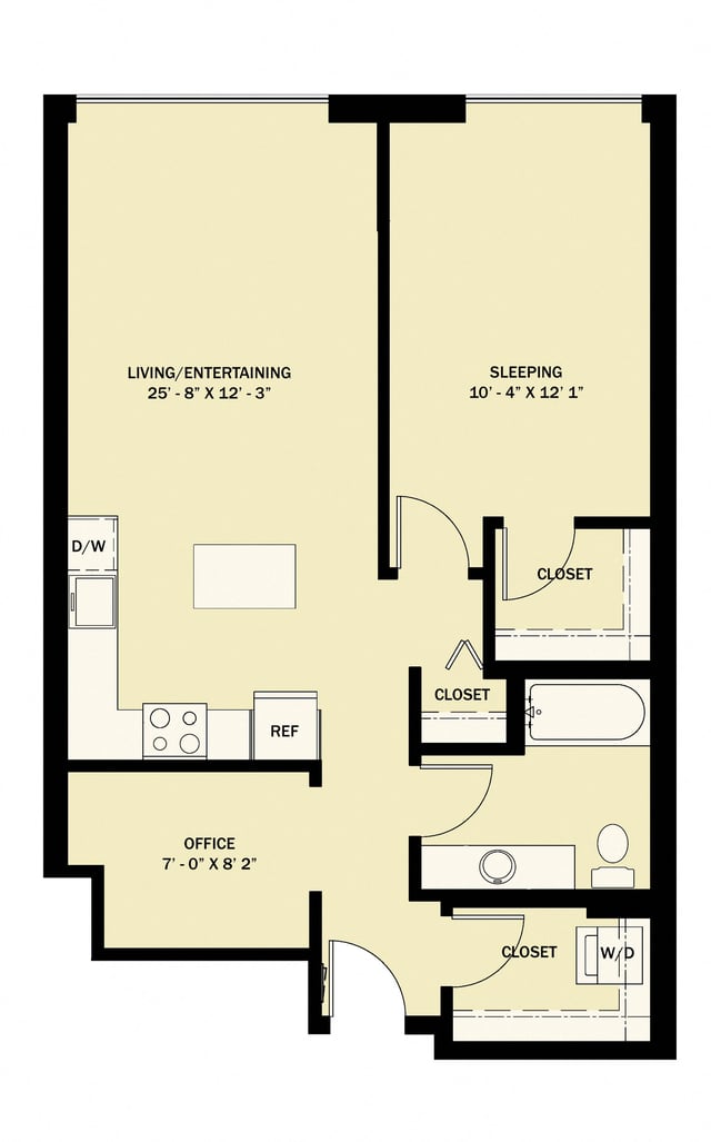 1 Bedroom 1 Bath Den B12 floor plan