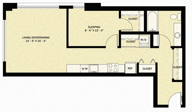 1 Bedroom 1 Bath Income Qualified B15 floor plan