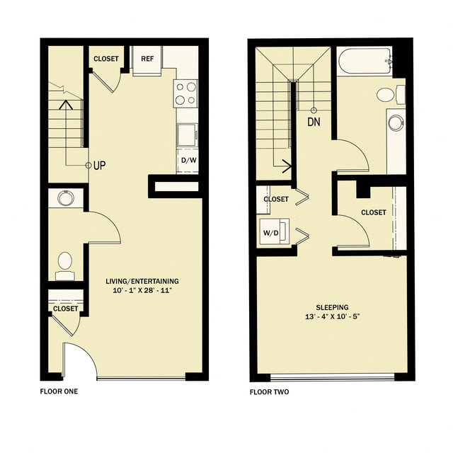 1 Bedroom 1.5 Bath Den Townhouse Income Qualified B6 floor plan