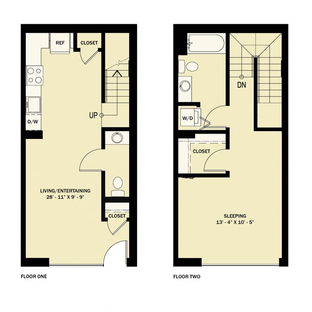 1 Bedroom 1.5 Bath Townhouse B7 floor plan