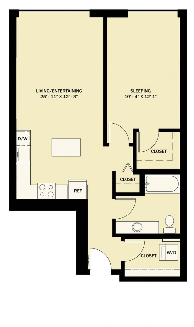 1 Bedroom 1 Bath B19 floor plan
