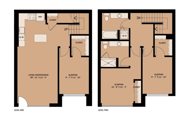 3 Bedroom 2 Bath Townhouse D1 floor plan