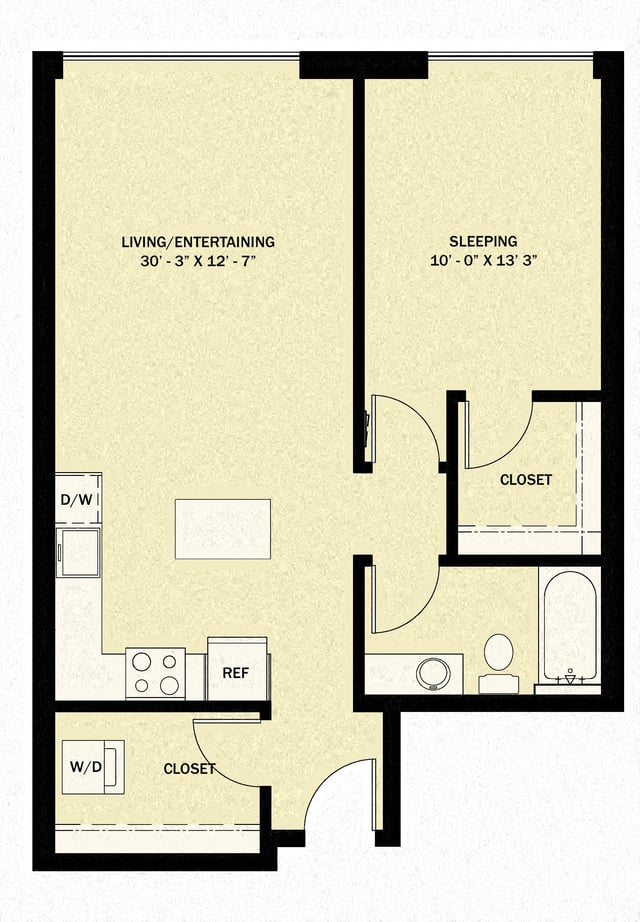 1 Bedroom 1 Bath B13 floor plan
