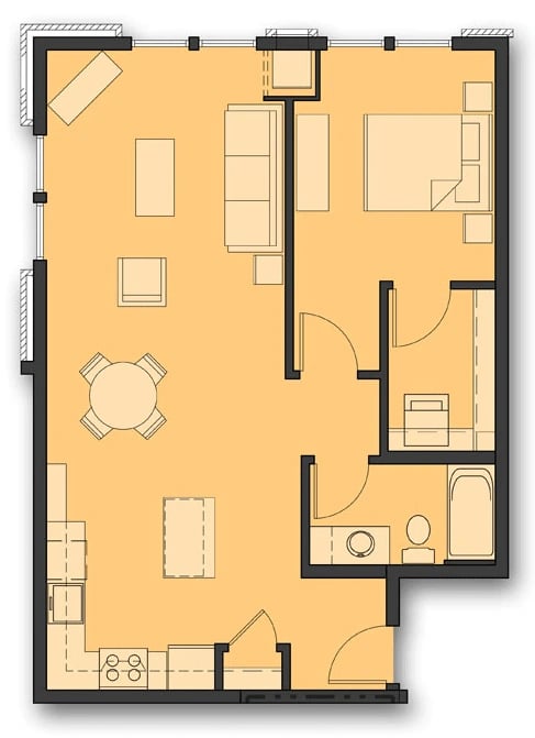 One Bedroom B.1 floor plan