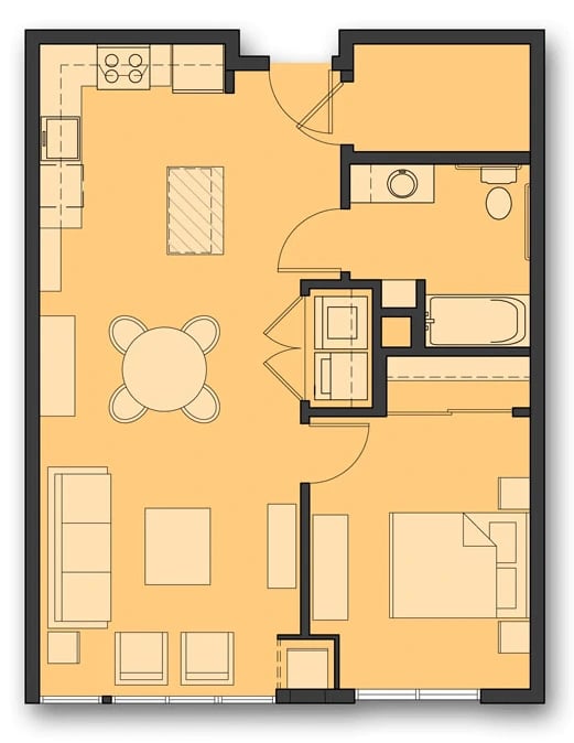 One Bedroom B-BF floor plan